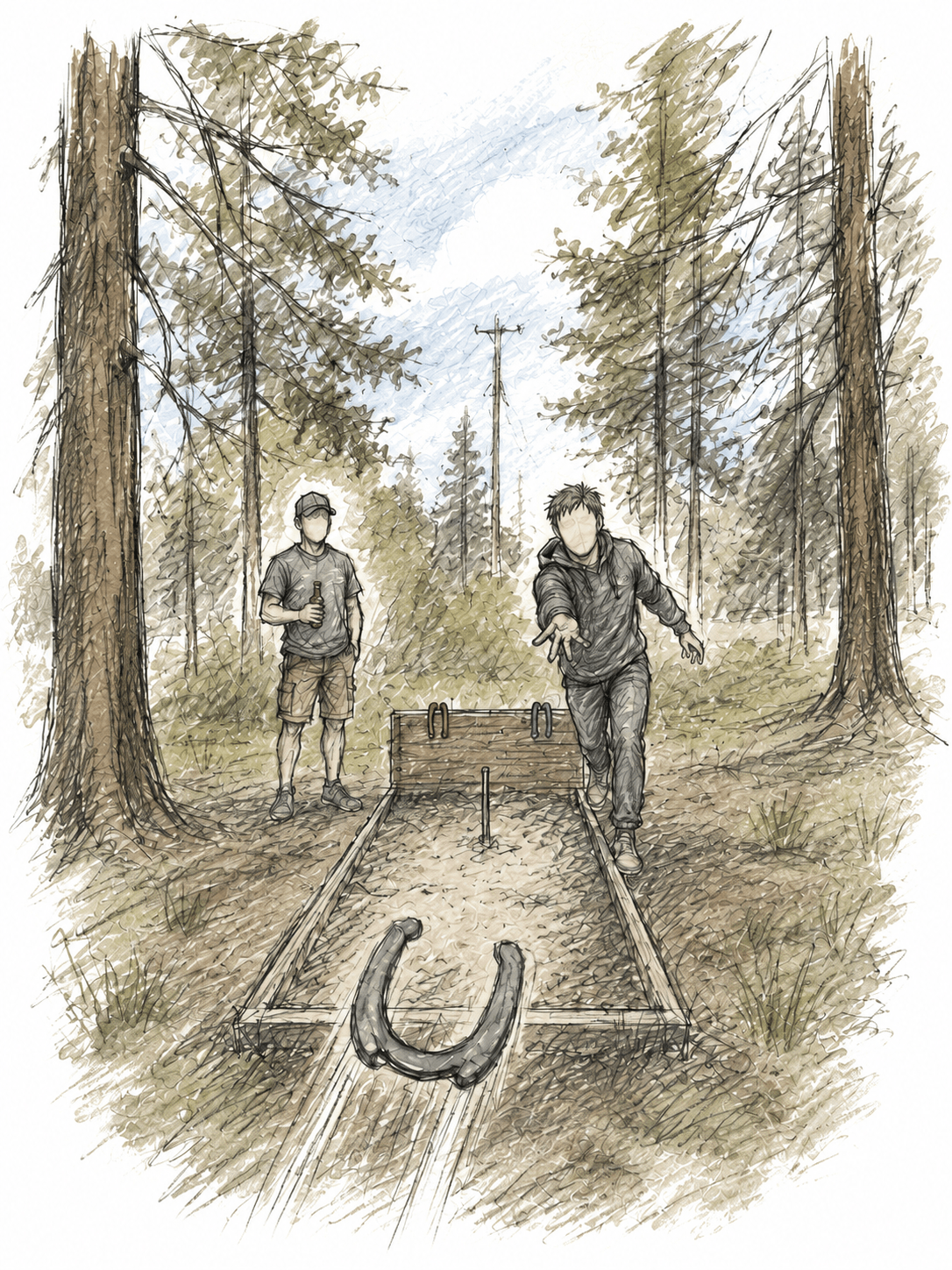 Two players at the Truckee Shoes horseshoe pit
